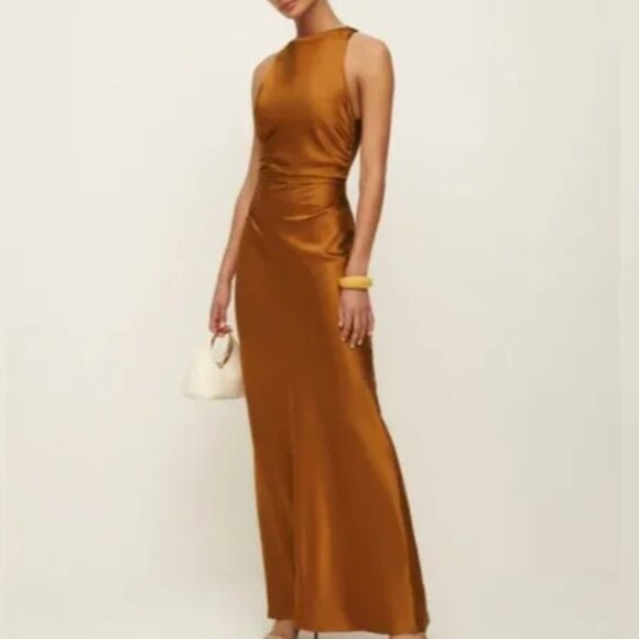 NWT Reformation Anaiis Silk Dress Sz4 Copper Orange Cocktail Soft - Picture 2 of 11
